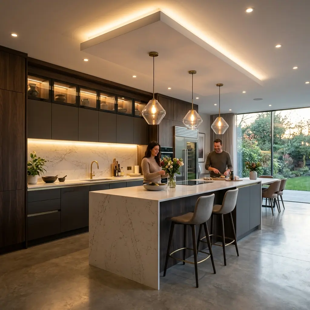 Modern lighting design for kitchen renovation in Stockholm