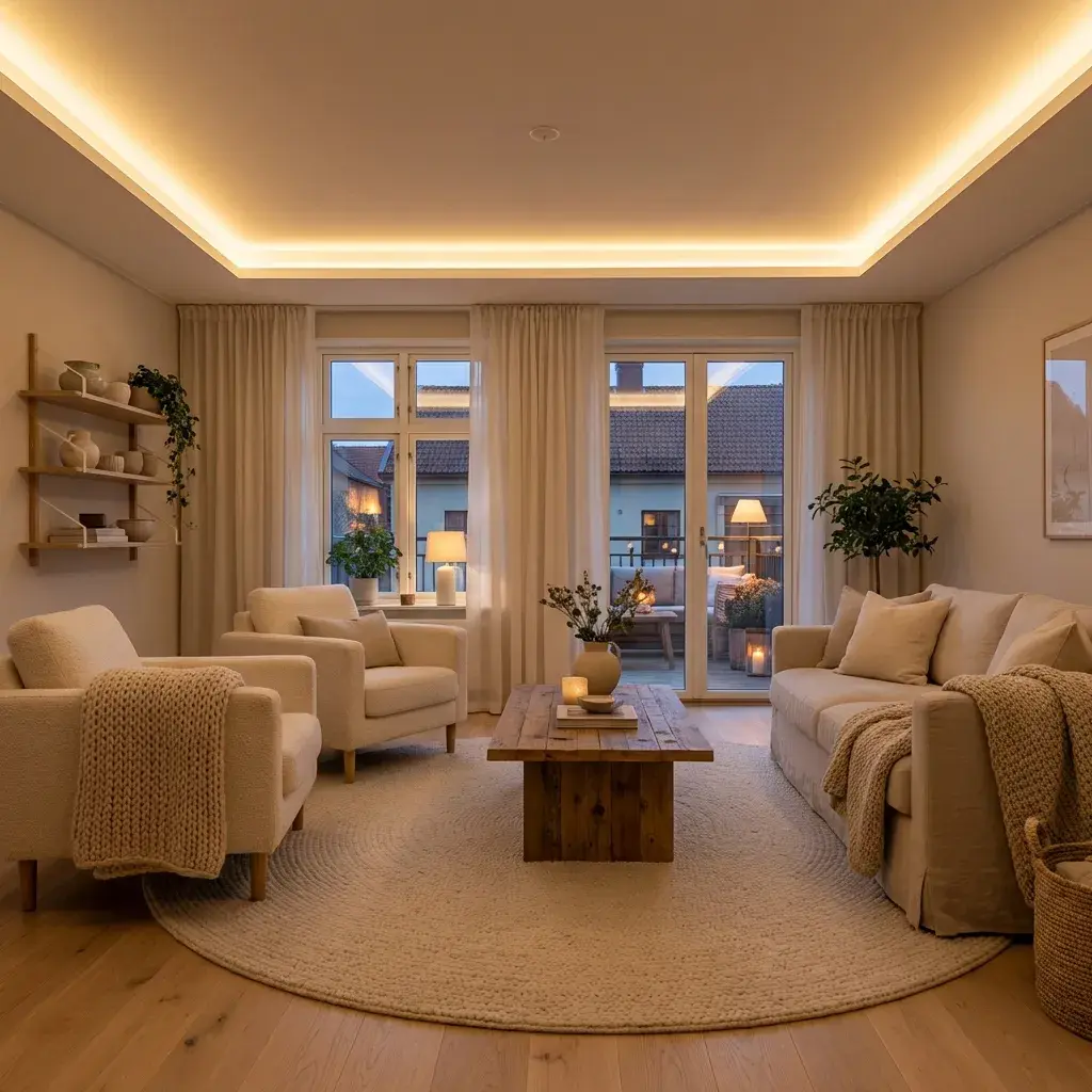 Dimmable recessed spotlights for living room and dining area