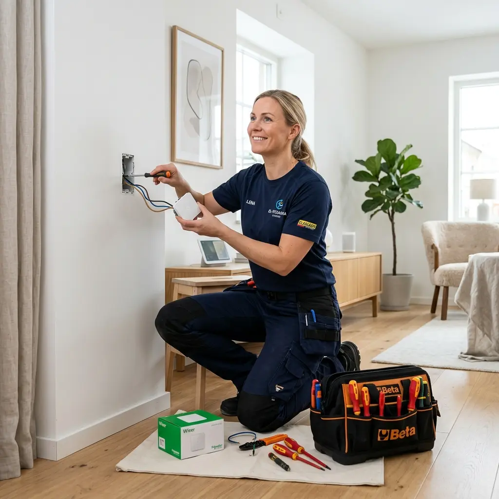 Professional swedish electrician performing elinstallation in stockholm