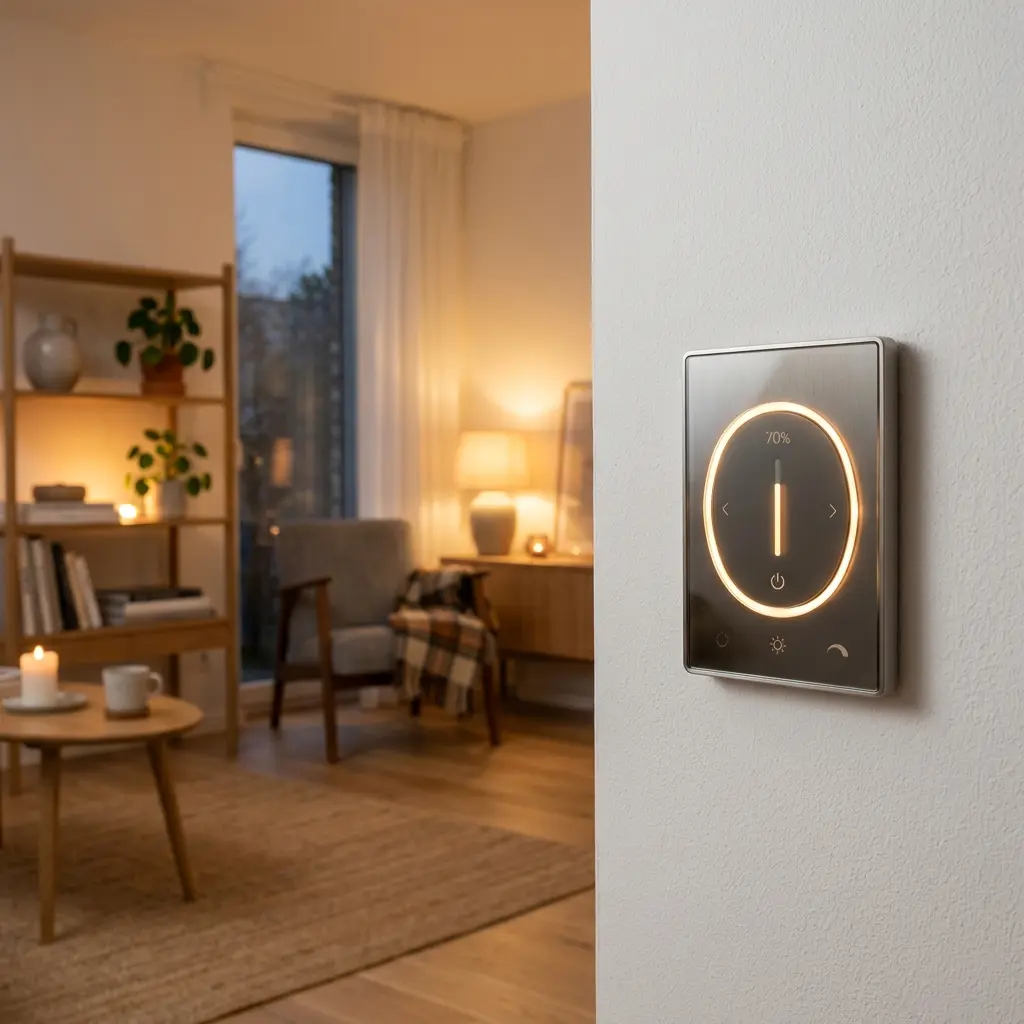 Modern smart light switch on wall