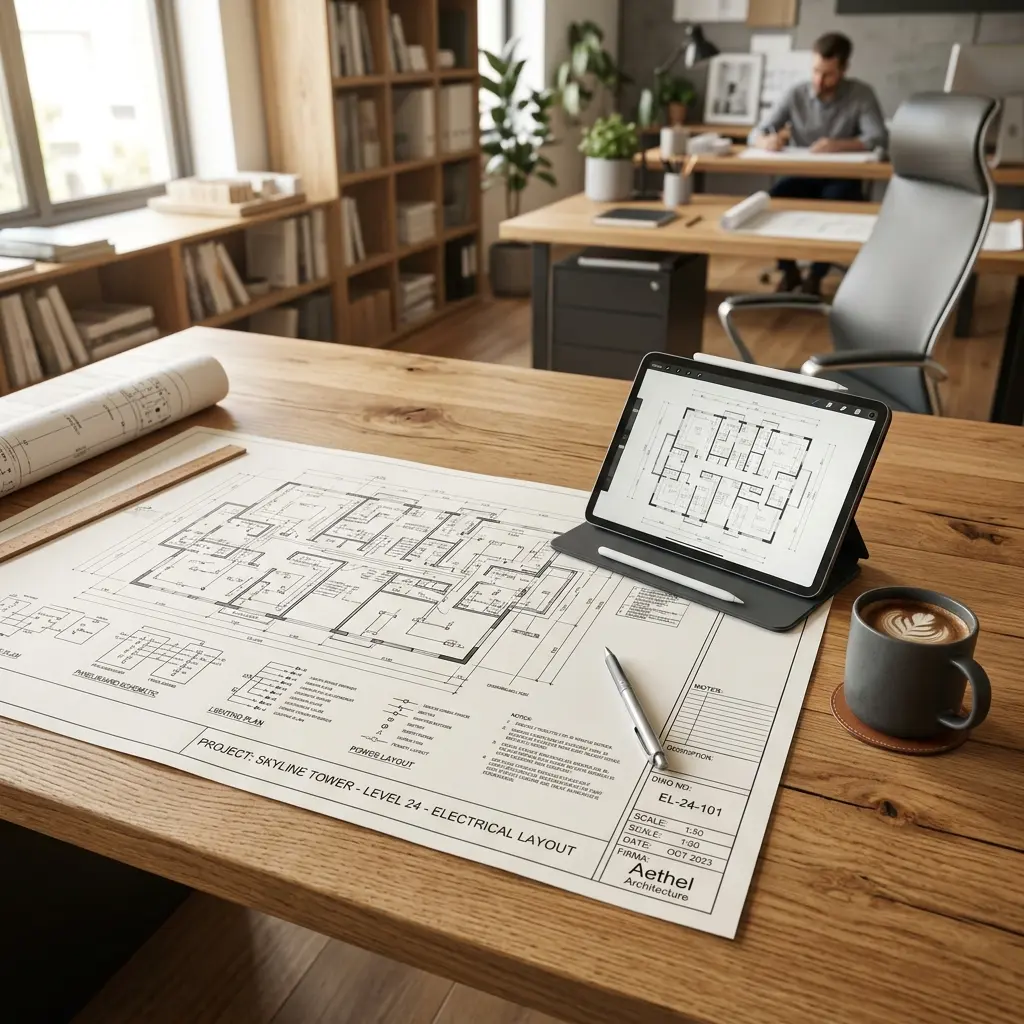 Technical electrical blueprint and lighting plan